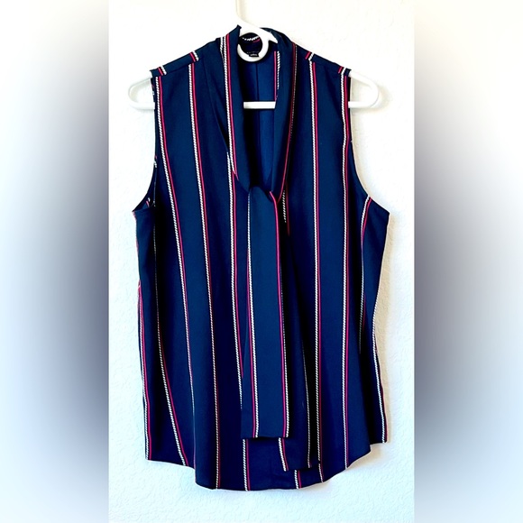 ANN TAYLOR ⭐️Sleeveless V neck, button top, Size L - with long ties at front. - Picture 5 of 7